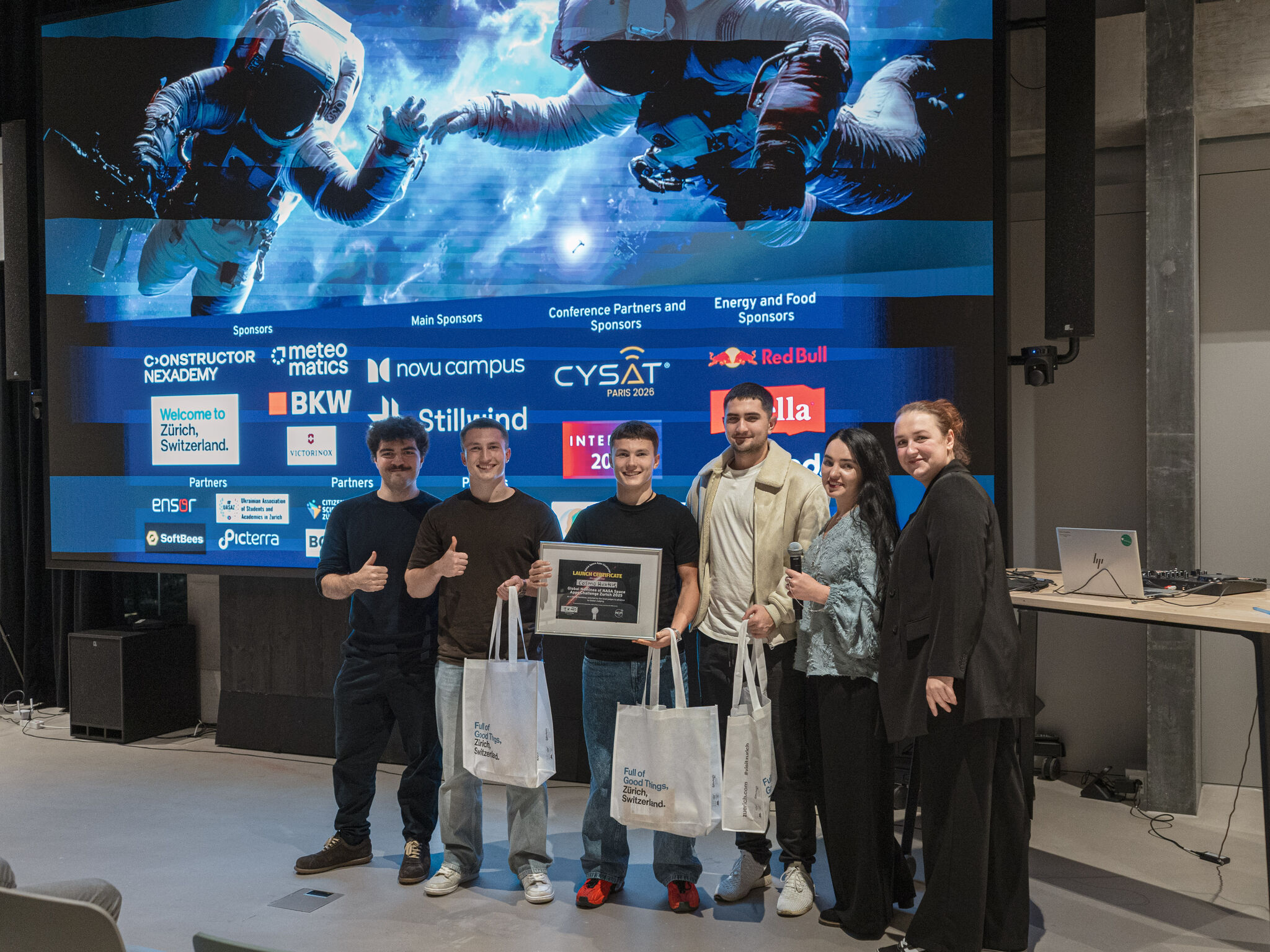 Team receiving their Global Nominee launch certificate at NASA Space Apps Challenge Zurich 2025